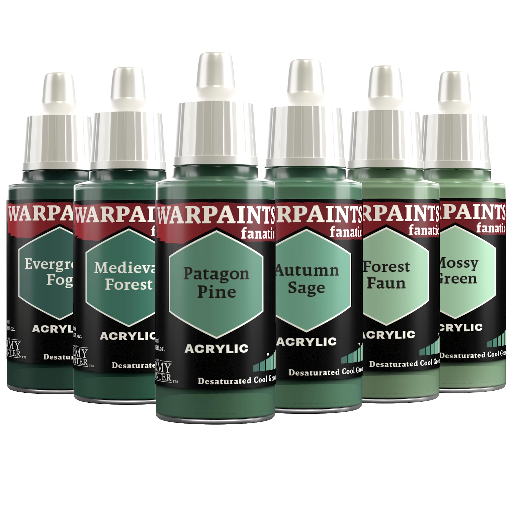 The Army Painter, Warpaints Fanatic Flexible Triad: Desaturated Cool Greens, 6 x 18 ml acrylic paints - Miniature quality hobby paint for Dungeons and Dragons (DnD) & Warhammer Miniatures