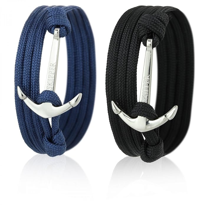 Skipper Partner-Armbänder 2er Set mit Silbernem Edelstahl Anker für Paare