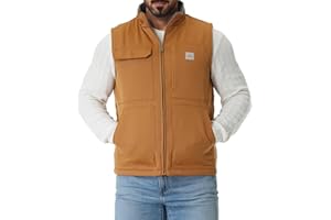 TUAOVA Men's Loose Fit Washed Duck Fleece-Lined Waterproof Workwear Mock-Neck Vest