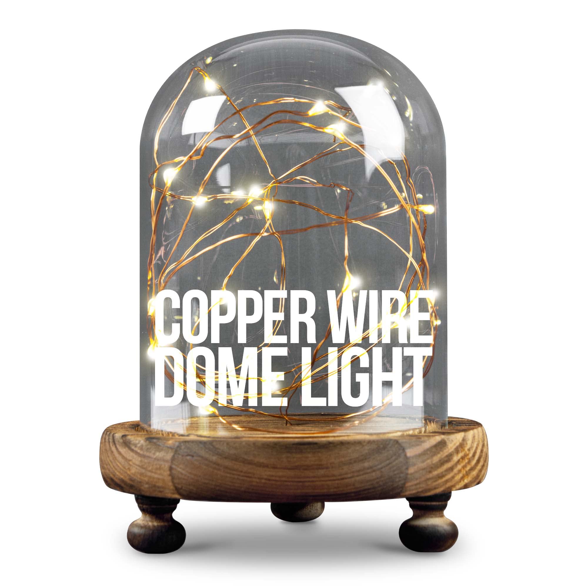 iN Home Copper Wire LED Dome Light with Remote - 20 LED Fairy Lights on 2M Long Copper Wire with Glass Dome and Wooden Base - Perfect Home Decor or Table Centrepiece Decoration