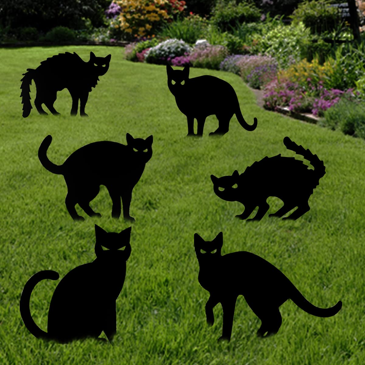 Photo 1 of Anditoy 6 Pack Halloween Black Cat Yard Signs with Stakes Scary Silhouette Halloween Decorations for Outdoor Yard Lawn Garden Halloween Decor