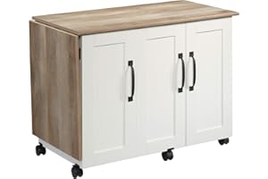 Sauder Miscellaneous Storage Sewing Cart, Drop-Leaf Craft Table, Sewing Table with Storage - Soft White Finish