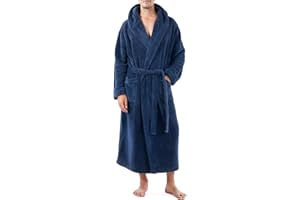 DAVID ARCHY Men's Hooded Robe Soft Coral Fleece Microfiber Bathrobe