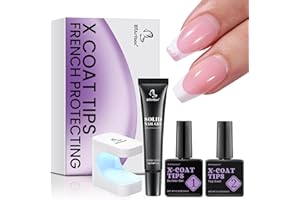 BTArtbox XCOATTIPS Builder Gel and Top Coat Set - 20g Solid Gel Glue with Portable Nail Lamp, No More French Tips Chipping, Long Lasting 30+Days French Protection Duo Nail Extension Tool
