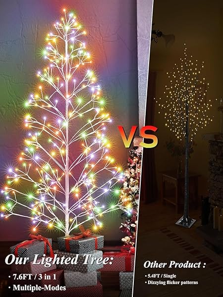 JOOMER CHRISTMAS TREE WITH LIGHTS,7.6FT 336 LED BIRCH TREE COLOR CHANGING ARTIFICIAL TWIG LIGHTS WITH REMOTE CONTROL TIMER OUTDOOR FOR CHRISTMAS DECOR (WARM WHITE TO MULTICOLOR)