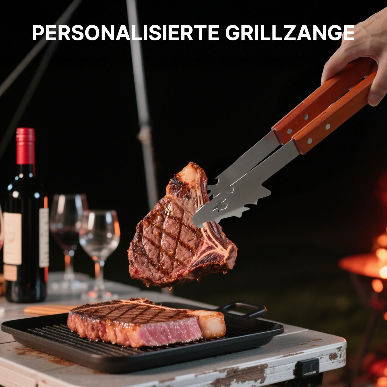 3-teiliges Grillbesteck-Set. Extra Langes Grillwerkzeug, Grillzubehör Männer Geschenk, Grillzubehör mit Grillzange, Grillwender, Fleischgabel Extra-Langen Holzgriffen,Grill Geschenke für Männer 5