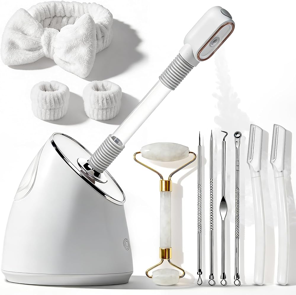 Pjordo Facial Steamer Spa Kit, Nano Ionic Face Steamer for Deep Cleaning Unclogs Pores, Warm Mist Humidifier Steamer for Face