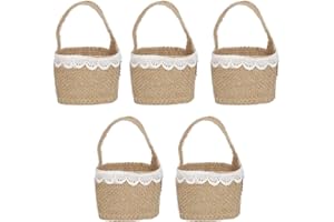 5pcs Burlap Wedding Flower Girl Basket Vintage Rustic Flower Basket Handheld Basket for Nail Art Jewelry Storage