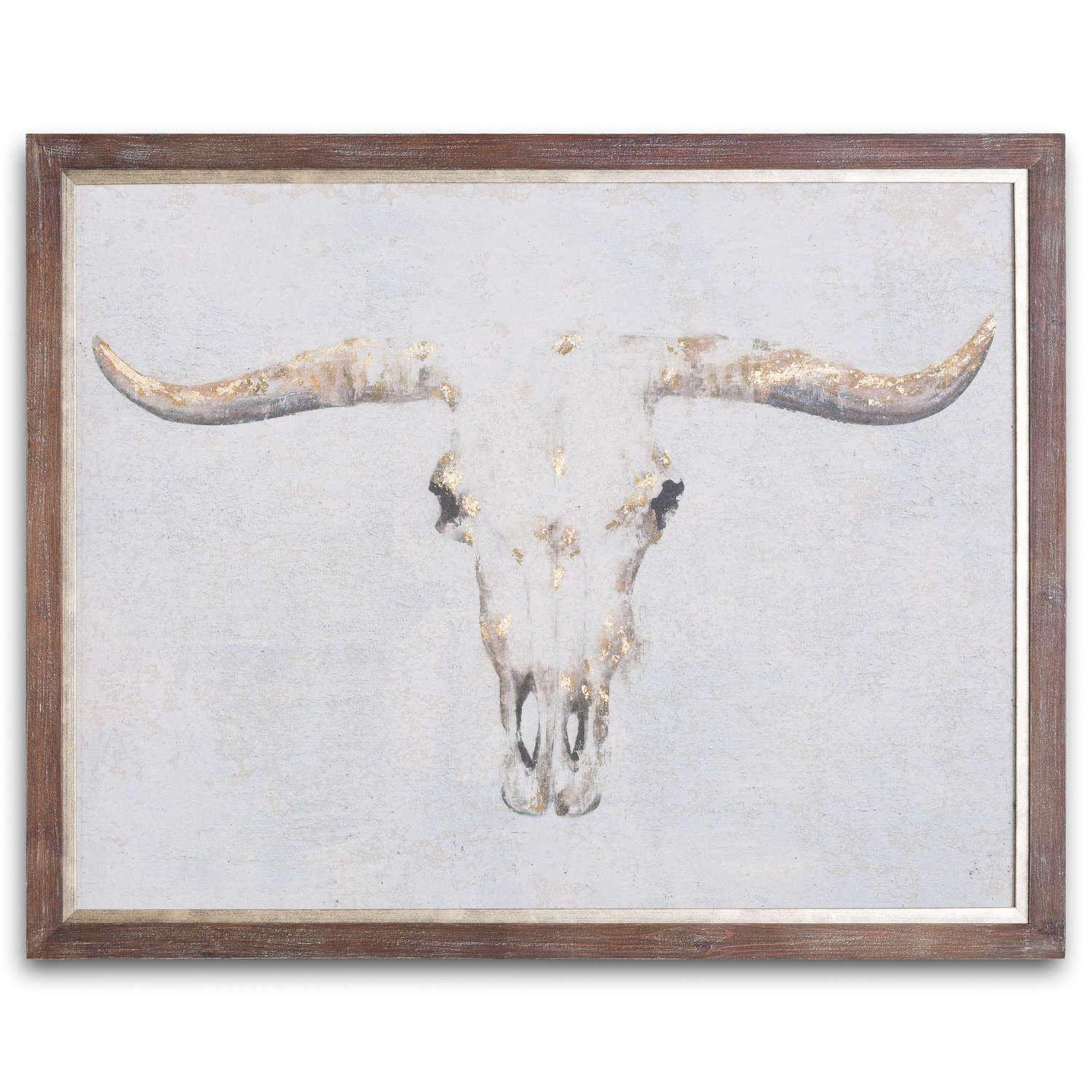 Hill 1975 Bull On Cement Board with Frame, WOOD, Mixed, 3 x 90 x 70cm