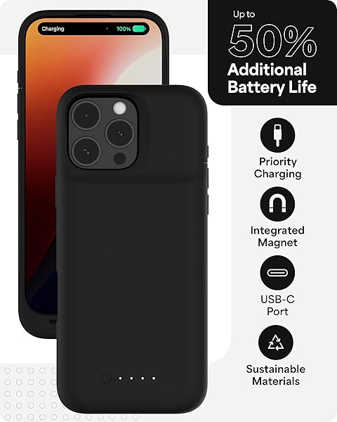 MOPHIE JUICE PACK BATTERY CASE FOR IPHONE 16 PRO MAX – SLIM CHARGING CASE, MAGNETIC BACK FOR WALLETS & MOUNTS, +50% EXTRA BATTERY LIFE, ENHANCED 6-FOOT DROP PROTECTION, SUSTAINABLE MATERIAL, BLACK