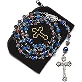 SALOMOCA Rosary 8mm Crystal Glass Beads Catholic Guadalupe Medal Red Beads Rosary Necklaces Perfect for Women Girls Jewelry Christian Gifts in Customized Velvet Bag