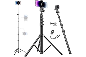 Nineigh 80" Phone Tripod, Selfie Stick Cellphone Tripod, Aluminum Tripods Stand for Video Photo Vlog, Travel Tripods with Gooseneck Remote Phone Holder, Compatible with iPhone Android Smartphone