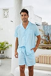 Fenxxxl Men Linen Set 2 Piece Outfits Short Sets