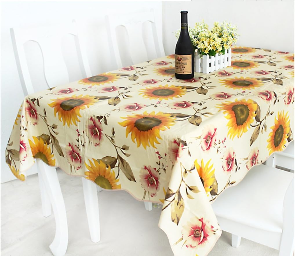 XM Home Fashion-Pastoral Style,PVC Sunflower Pattern Beige and Yellow Waterproof Tablecloths/Table Cloth 1 Piece 4260 inch