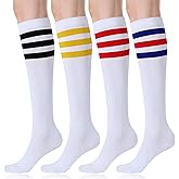 FITRELL Women's Knee High Socks Outdoor Sport Athletic Socks Casual Stripe Tube Socks 1-4 Pack
