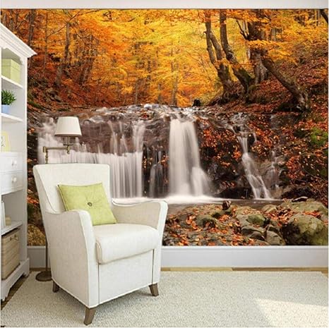 Amazon カスタム3d写真の壁紙秋の森の滝クリーク写真の背景寝室の壁の装飾画の壁紙 壁紙