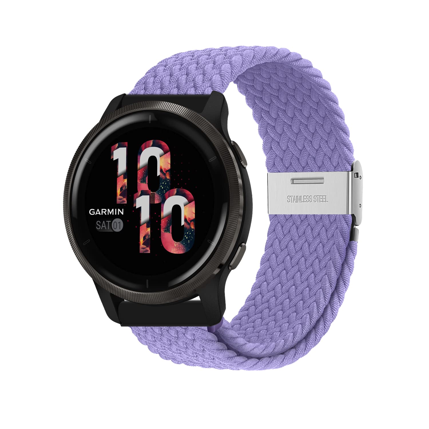 Niboow 22mm Strap for Garmin Venu 3/Venu 2/Vivoactive 4/Forerunner 265/Forerunner 255/Forerunner 255 Music, Elastic Nylon Watch Bands for Huawei Watch GT 4 46mm/Watch 4/Watch 4 Pro - Purple — image 1