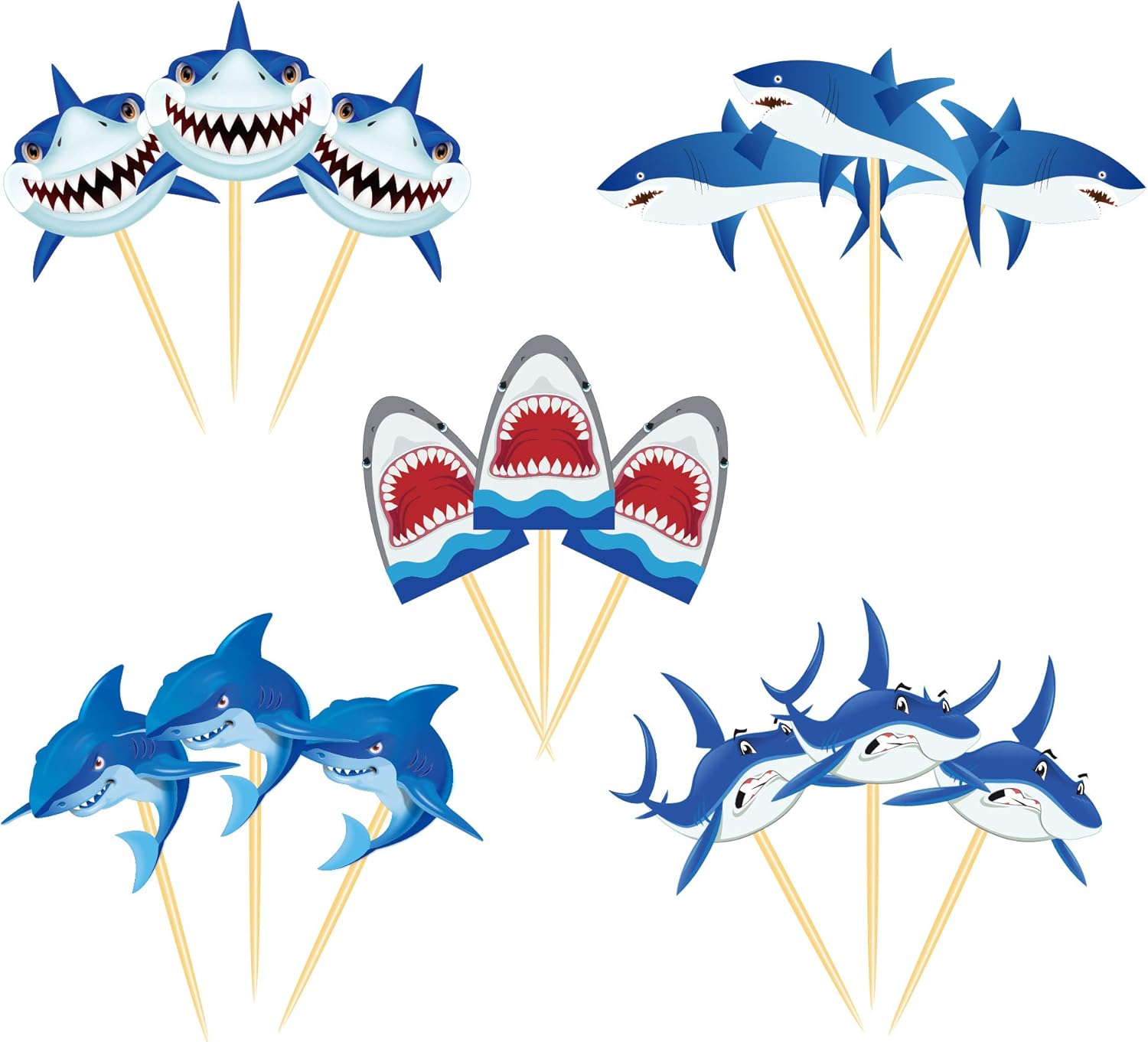 LJCL Baby Shark Birthday Cake Toppers,Shark Fin Cupcake Picks,Baby Shark Theme Birthday Party,Baby Shower Cake Decoration 20Ct