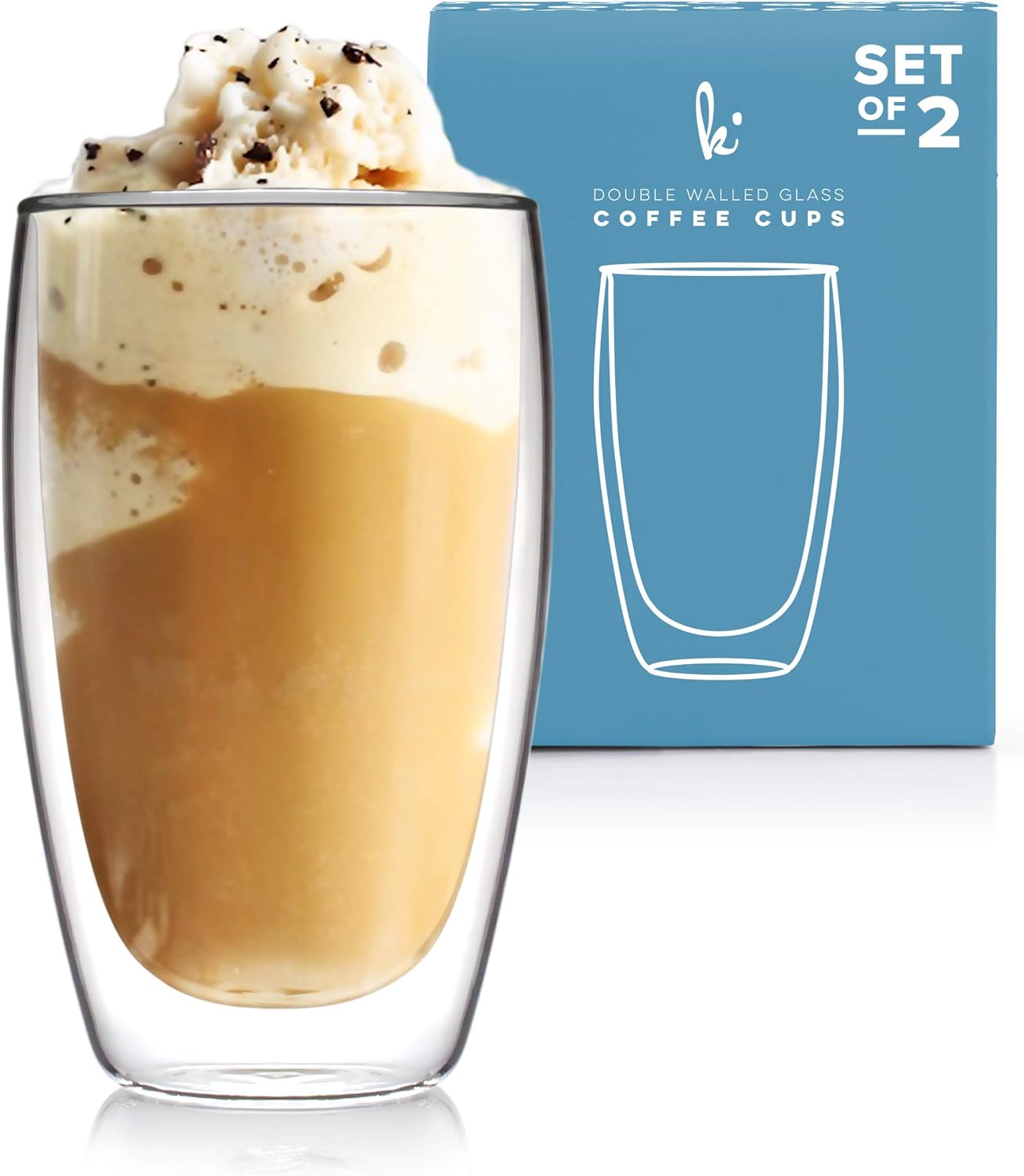 Coffee or Tea Glass Mugs Drinking Glasses Set of 2-15oz Double Walled Thermo Insulated Cups, Latte Cappuccino Espresso Glassware