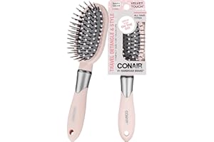 Conair Velvet Touch oval cushion hair brush - Travel Hairbrush- Detangling - curly or straight styles - detangler brushes - women or men - Blush Pink