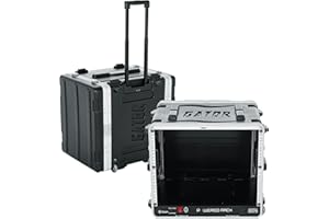 Gator Lightweight Molded 8U Rack Case with Built-in Power Supply, Heavy Duty Latches, Retractable Tow Handle, and Recessed Wheels, 19.25' depth, (GRR-8PL-US)