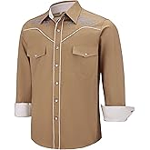 COEVALS CLUB Mens Cowboy Western Shirts Embroidered Cotton Long Sleeve Pearl Snap Button Up Shirt with Chest Pockets