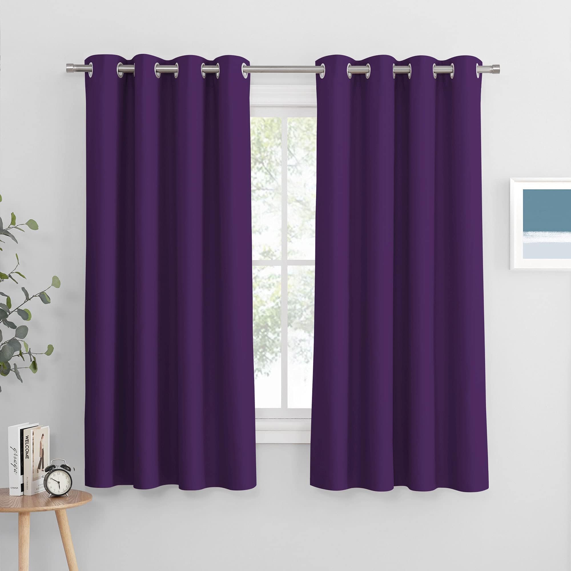 PONY DANCE Eyelet Purple Blackout Curtains - Energy Saving Thermal Insulated Thick Curtains with Ring Privacy Protected for Window Decoration, Purple, 46 x 60 Inch Drop