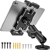 TeQable Industrial Tablet Mount for Truck&Vehicle, Heavy Duty Drill Base iPad Mount Holder for Car, Adjustable Aluminum Arm, 