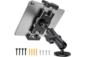 TeQable Industrial Tablet Mount for Truck&Vehicle, Heavy Duty Drill Base iPad Mount Holder for Car, Adjustable Aluminum Arm, 