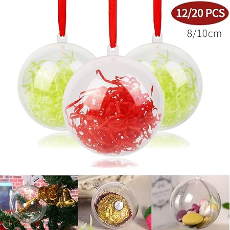 Sfere Di Natale Trasparenti.Shinyee Palline Di Natale Sfera Plastica Trasparenti Palla Palle Da Natalizie Albero Apribili Decorative 10cm 12pz Amazon It Casa E Cucina