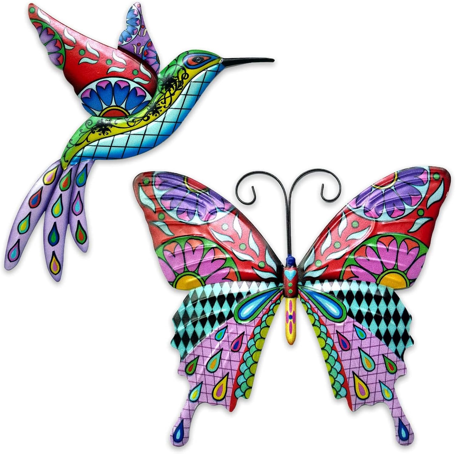 Plaques & Wall Art - IGEEKWELL Set of 2 Metal Butterfly Hummingbird Wall Art Decor 10 Inch Bird Wall Sculpture Hanging Decorations for Outdoor Indoor Bedroom Home Kitchen