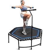 SereneLife 40"/50" Mini Trampoline for Adults - 450/550LBS Fitness Trampoline with Reinforced Springs &amp; Adjustable Safety Handle - Stable &amp; Quiet Supports Whole-Body Workout &amp; Relaxation
