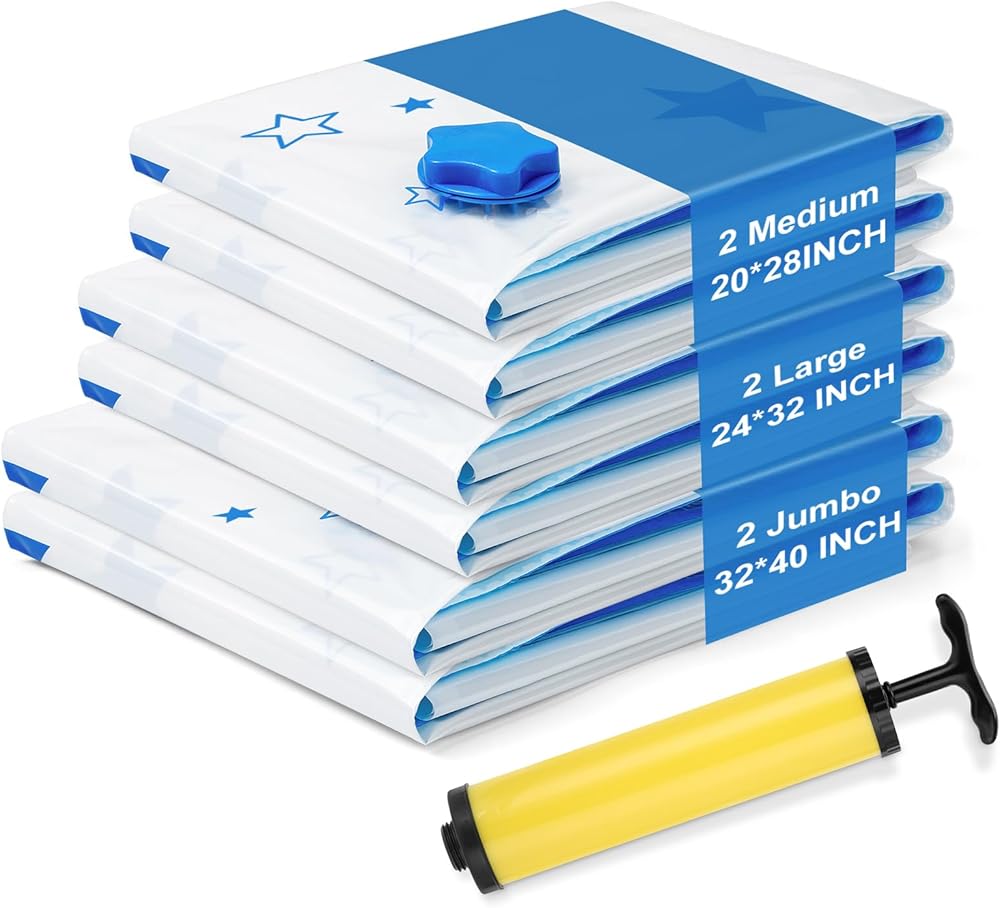 Ceecysaa Vacuum Sealer Storage Bags,Space Saver Bags (2 Jumbo/2 Large/2 Medium) Reusable Compression Travel Vacuum Bags with