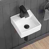 DEHOMEN Ultra Small Bathroom Sink 11 inches Square Wall Mount Vessel Sink | 11"L x 11.5"W ,White Ceramic,Modern Floating Design, Space Save for Tiny Bathroom,RVs,Powder Room,Garage
