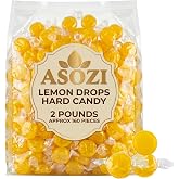 Lemon Drops Hard Candy 2lb | Individually Wrapped Old Fashioned Candy | Sweet &amp; tart old-fashioned lemon drops, individually wrapped, resealable bag. By ASOZI