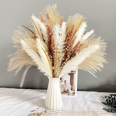 Yukiyi 90Pcs Natural Dried Pampas Grass Bouquet 45cm Boho Decor