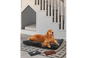 OhGeni Comfort Fluffy Dog Bed with Removable Washable Cover & Waterproof Lining, Chew Proof & Non-Slip Soft Crate Bed for Large,Medium,Small Size Dogs,35in(Gray)