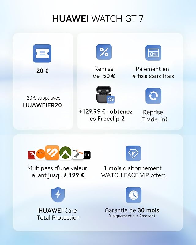Watch GT 7 46mm Montre connectée, Jusqu'à 21 Jours, NFC, GPS, Bleu