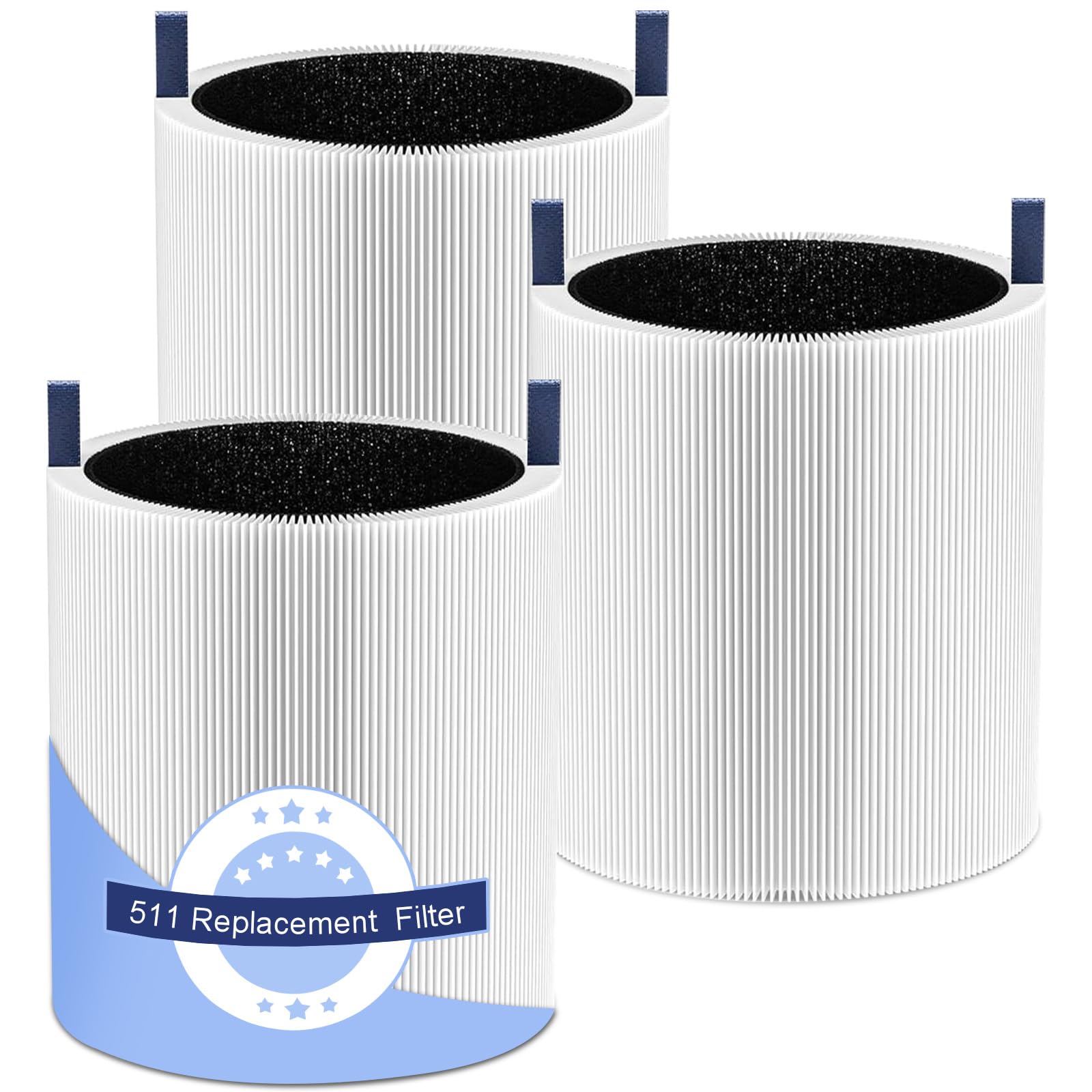 Photo 1 of 3 Pack 511 Replacement Filter Compatible with Blueair Blue Pure 511 Air Purifier, True HEPA Filter Particle and High-Efficiency Activated Carbon Filter for Home Large Room
