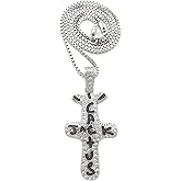 Hip Hop Rapper Style Iced White Gold Plated Cactus Cross Pendant & 2mm 24" Box Chain Fashion Necklace