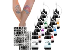 NEWCRAFT Temporary Tattoos Kit with 8 Bottles Tattoo Kit, 8 Colors Temporary Tattoo Inks, Freckles Gel for Art Markers, 102 Patterns Fake Tattoos stencils DIY for Men Women