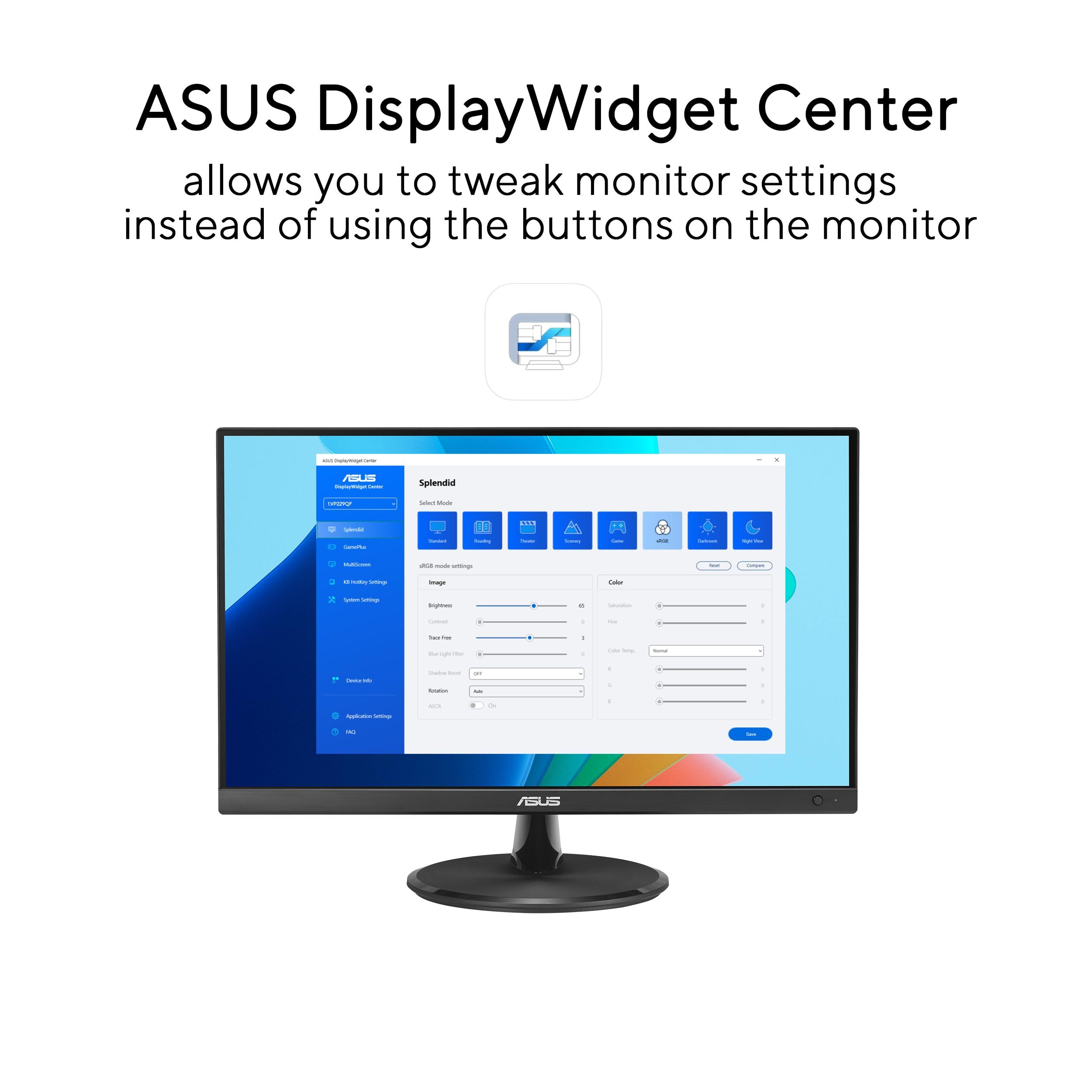 ASUS VP229Q 21.5” Monitor, 1080P Full HD, 75Hz, IPS, FreeSync/Adaptive-Sync, Eye Care, HDMI DisplayPort VGA, Frameless, VESA Wall Mountable BLACK
