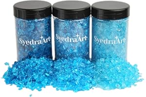 SYEDRA ART Syedra Crushed Glass for Crafts, Resin Art,Set of 3, Crushed Colored Mirror Pieces 3-6mm 2LB (Turquoise)