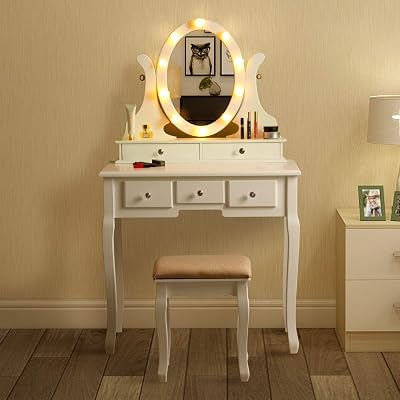 slim fit dress slacks BarberPub Makeup Vanity Desk with Mirror&LED Lights, Glass Top Dressin