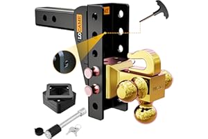 LOCAME Adjustable Trailer Hitch with Hook, Tri-Ball (1-7/8", 2", 2-5/16"), Fits 2-Inch Receiver, 6 Inch Drop/Rise Hitch, 15000 LBS GTW-Tow Hitch for Heavy Duty Truck, Solid Ball Mount