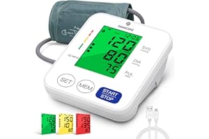 P PANACARE Blood Pressure Monitor PANACARE Automatic Upper Arm Machine Accurate Adjustable Digital BP Cuff Kit 3.4'' Tri-Color Backlit Display Audio Reading Heart Rate Indicator 8.7-16.5'' Blood Pressure Cuff