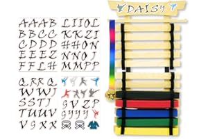 ZHIMUSANO 12 Belts Karate Belt Display Rack, Wooden Wall Mounted Martial Arts Belt Holder with Letter Stickers, Taekwondo Belt Organizer for Kids & Adults