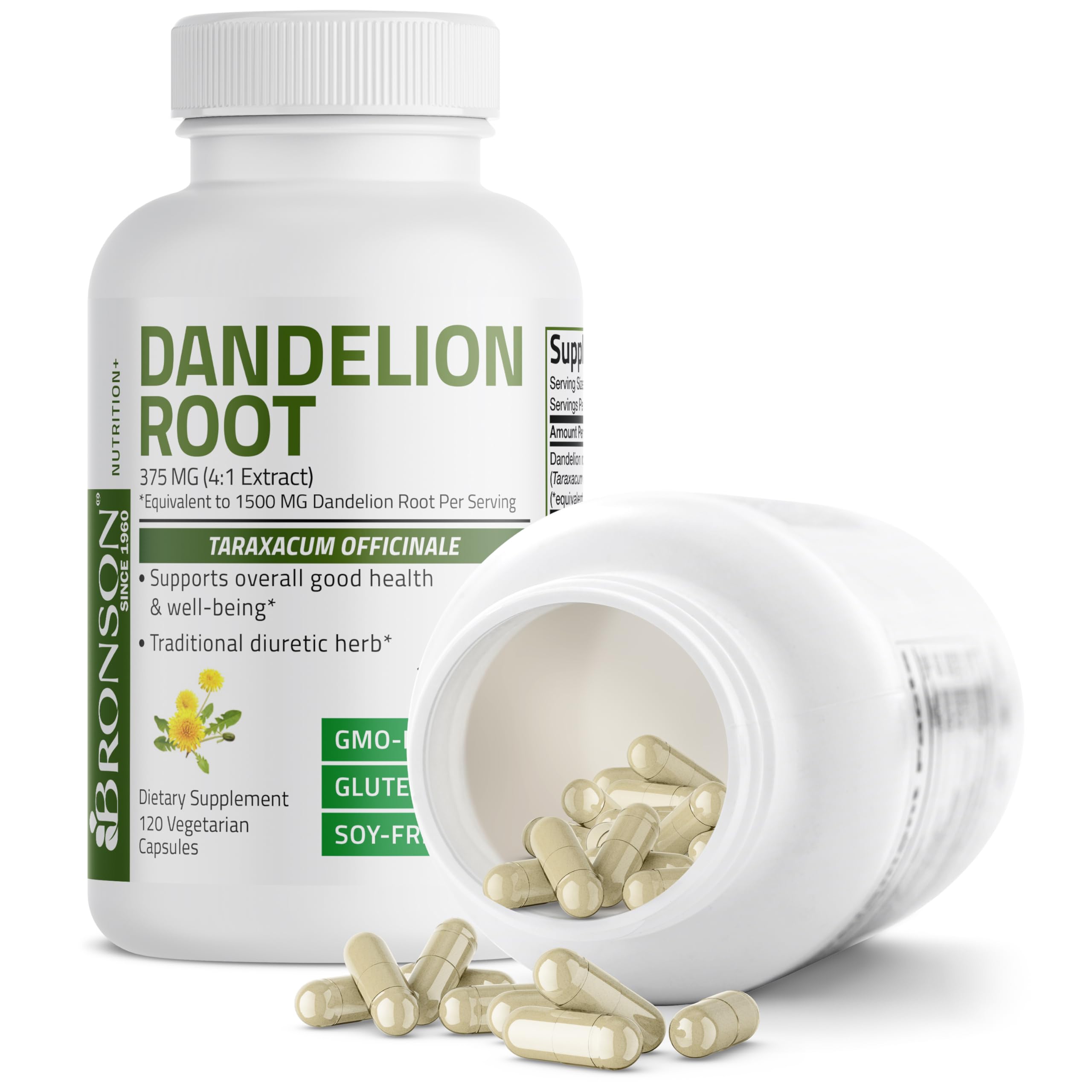 Bronson Dandelion Root High Potency Supplement, Supports Overall Good Health & Well-Being, Traditional Diuretic Herb - Non-GMO, 120 Vegetarian Capsules