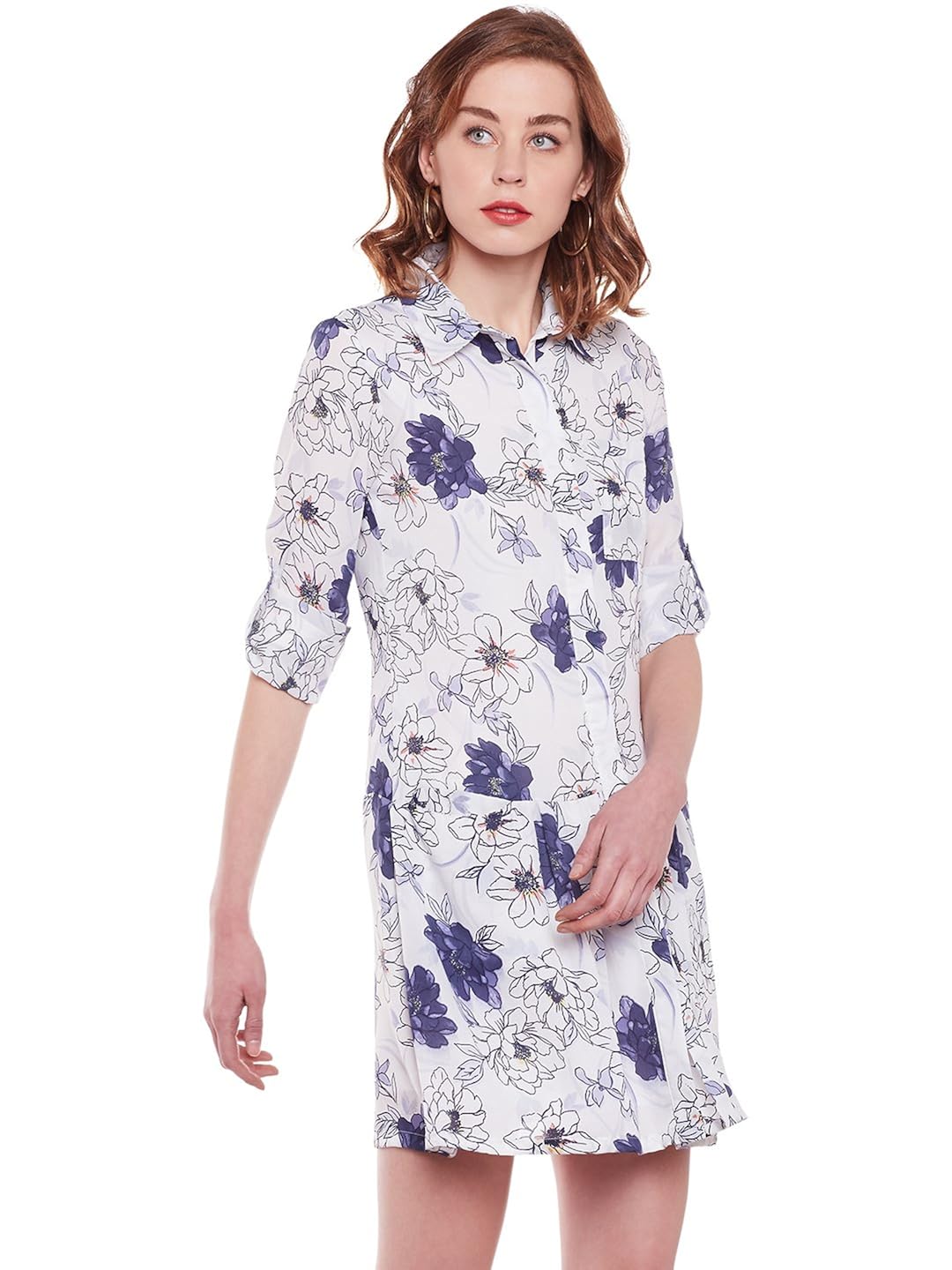 i know white blossom floral shirt dress