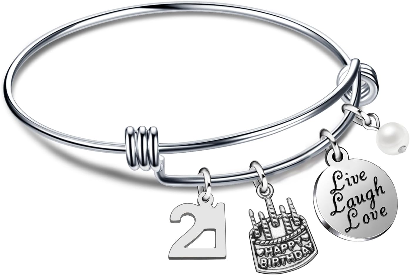 lauhonminBirthday Gifts for Her Bangle Bracelets Live Laugh Love Charms for 13th 18th 21st 30th 40th 50th 60th